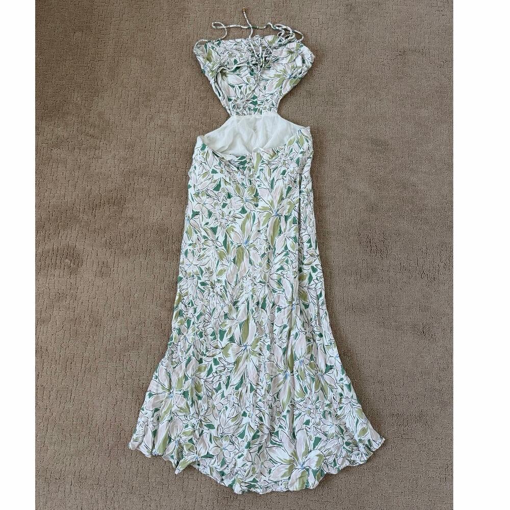 Sundae Muse Aloe Floral Cut Out Tie Back Maxi Dress White Green 10 - Picture 4 of 6
